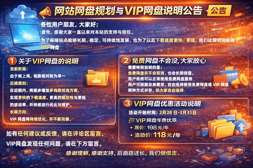 网站网盘规划与 VIP 网盘说明公告